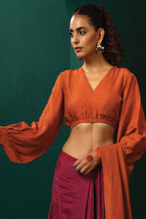 Truebrowns Rust Silk Gathered Sleeve Blouse